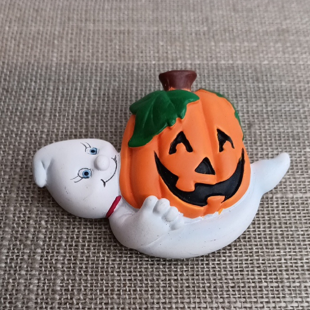Halloween Ghost with Pumpkin Figurine Brooch Pin